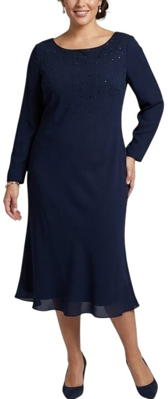 NWT VTG JONES NEW YORK Long Sleeve Embellished Black Formal Dress SZ 14W